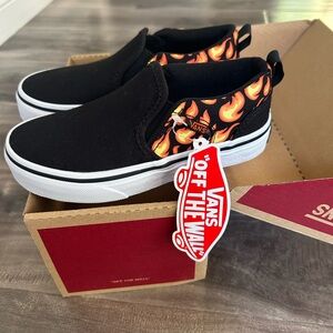 Vans Kids Asher Flame Slip-On Sneakers NEW WITH TAGS NWT